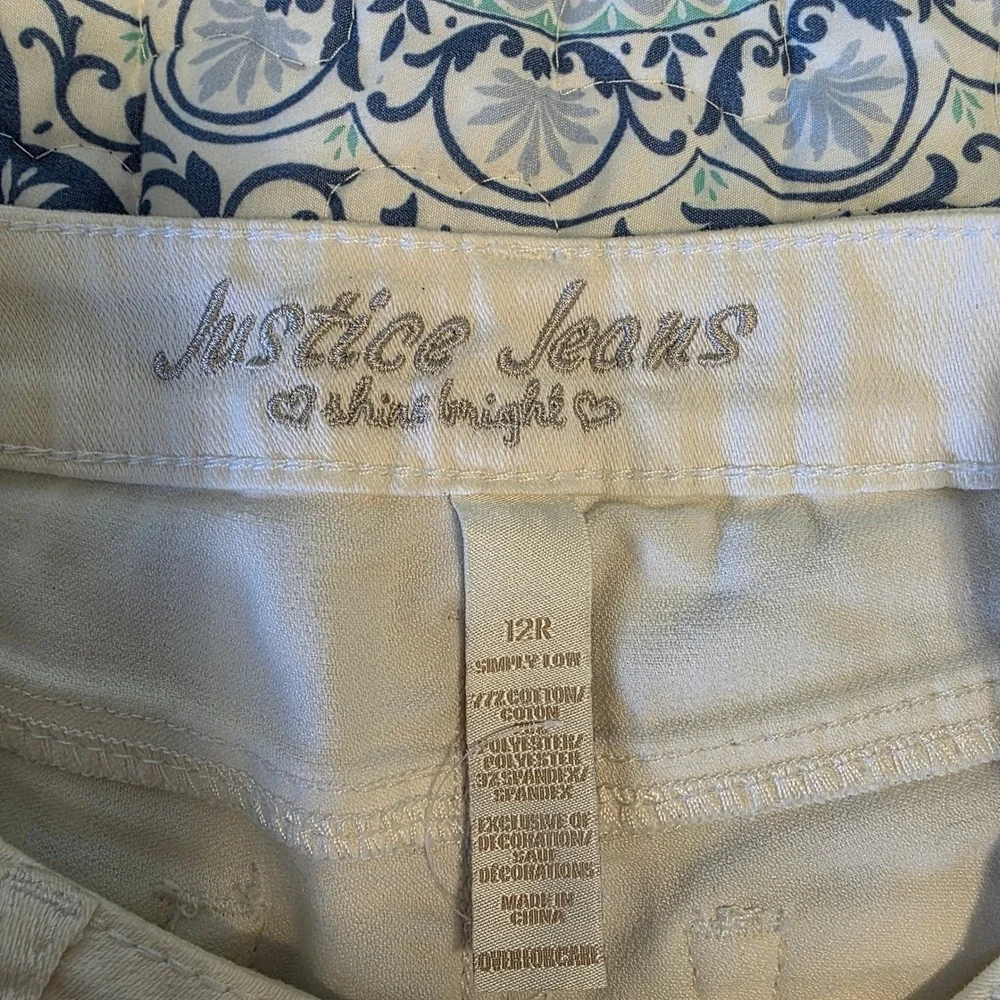 Justice Girls White Denim Bermuda Shorts Size 12R Simply Low Cuffed Hem